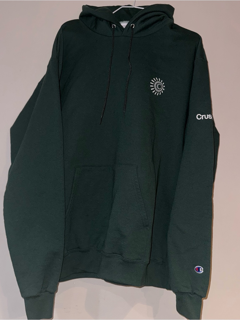Champion Dark Green Pullover Hoodie with Small Sun Emblem